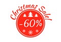 Christmas sale badge, tag or sticker. Xmas discount label. 60 percent price off. Promo banner and advertising design element. Royalty Free Stock Photo